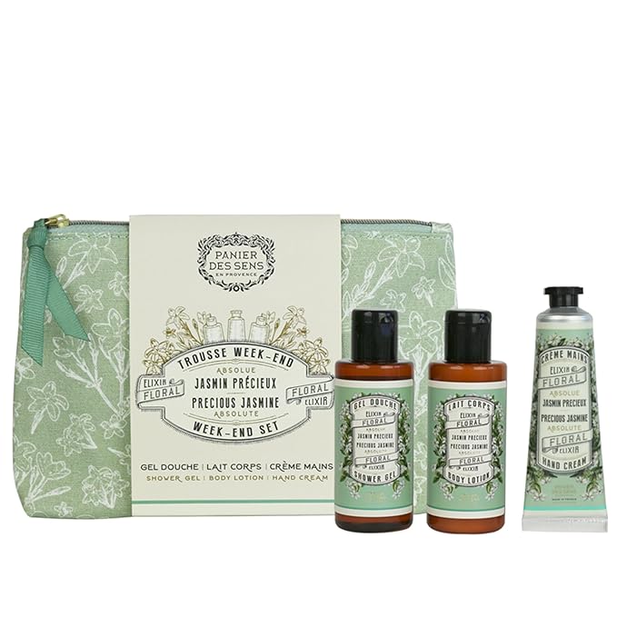 Panier des Sens – Jasmine Set for Women – Body Lotion + Shower Gel + Hand Cream - Birthday Gift for Her - Body Care Kit with 96% Natural Ingredients – Self Care Gifts for women