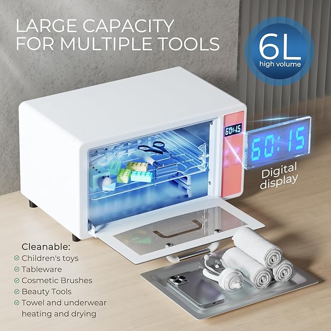 UV Light Nail Tool Cleaning Machine - Dry Heat Cabinet UV Light Cleaner, Manicure Tool Cleaner Cabinet, Barber Salon Tools, 6L 110V 160W White