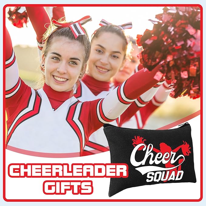 Pinkunn 20 Pcs Cheer Makeup Bags Bulk Cheerleader Gifts for Women Canvas Cheer Cosmetic Pouch Toiletry Zipper Makeup Case Cheerleading Portable Travel Pouch Team Accessories(Red)
