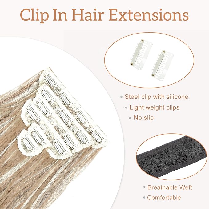 Clip in Hair Extensions for Women - 20 Inch Long Wavy Brown Extensions, 6PCS Light Brown & Blonde Hairpieces that Blend Naturally with Your Real Hair (20 Inch, Light Brown & Blonde)