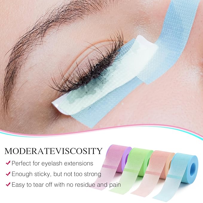 Lash Tape, Silicone Gel Eyelash Tape for Eyelash Extensions Stick Well,Breathable Lash Tape Gentle on Skin,Micro-Porous Eyelash Extension Tape Blue Pink Purple Green 4Rolls(1Inch X4 Yards)