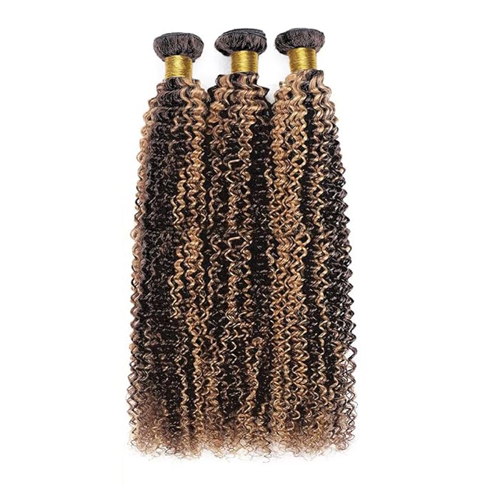 Ombre Deep Curly Bundles Human Hair P1B/30 Highlight Black and Brown Kinky Curly Bundles two tone Double Weft Brazilian Human Hair Soft and Silky for Black Women 18 20 22 Inch