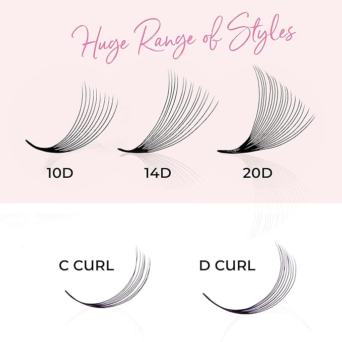 500 Loose Premade Fans Eyelash Extensions, D Curl Volume Lashes,10D 20D 14D-0.05 Thickness, 9-16mm Fluffy Handmade Fan Mixed Tray