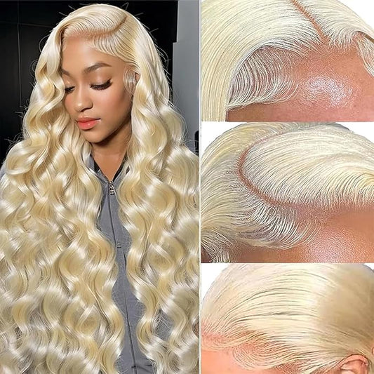 32Inch 613 Lace Front Wig Human Hair 13x4 Body Wave 613 HD Lace Frontal Wig Human Hair Pre Plucked Blonde Lace Front Wigs Human Hair 12A 613 Human Hair Wig Transparent Lace 200 Density