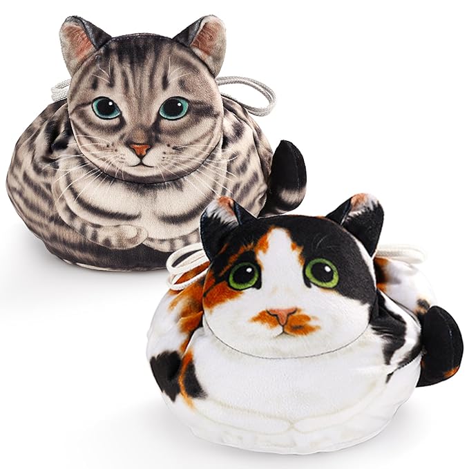 Drawstring Makeup Bag, Cat Makeup Bag, Travel Makeup Organizer, Cosmetic Pouch Bag, Cat Gift for Women, Lay Flat Makeup Bag Gifts for Cat Lovers(2-Pack)