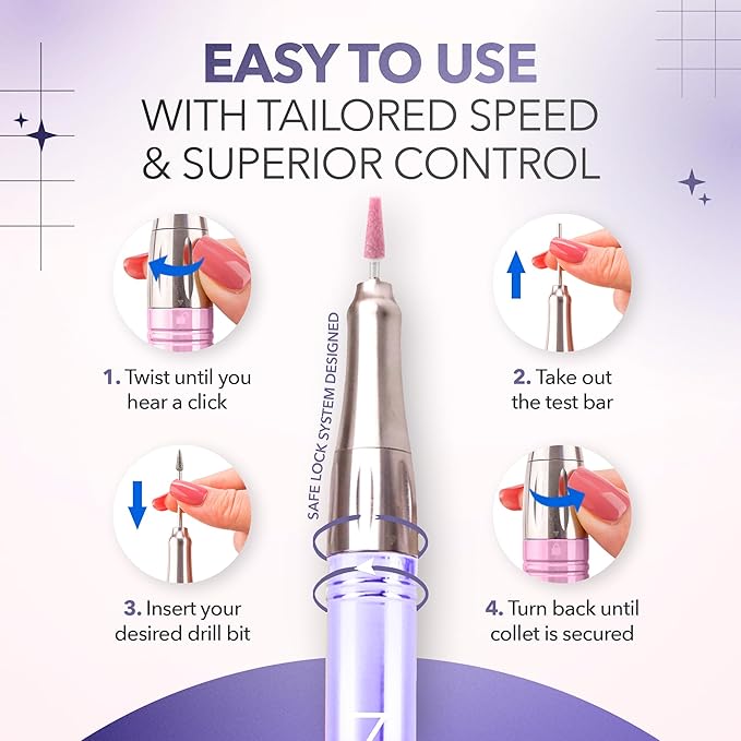 M Mase- Professional Nail Drill Machine - 2-in-1 Nail File - Cordless, 35000 RPM, HD Display - Gift for Her - Electric Nail Drill for Professional & Home Use (Violet)