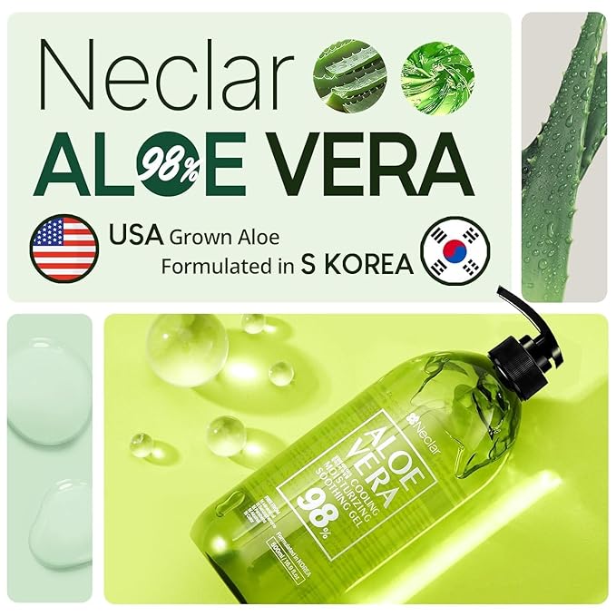 Aloe Vera Gel - for Sunburn Relief - Big 16.9 oz / 500ml - 98% Pure Aloe Vera - For Face, Skin and Hair - After Sun Care lotion - Sun Burn Moisturizer Cream (16.9 Fl oz)