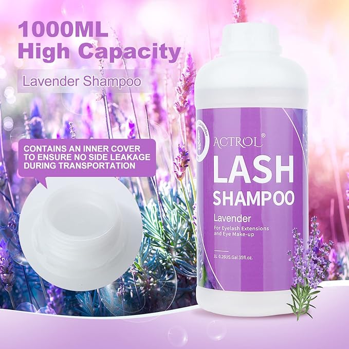 Eyelash Extension Cleanser Lavender 1L Natural Lash Extension Shampoo Professional Eyelid Foaming Cleanser Paraben & Sulfate Free Non-lrritating with Salon and Home Care