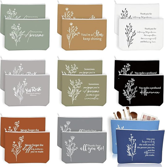 Sieral 20 Pcs Canvas Makeup Bags Bulk Inspirational Cosmetic Bag Pouch with Zipper for Women Employee Appreciation Thank You Gifts for Volunteer Teacher Nurse Assistant Mom Gifts(Boho Flower)