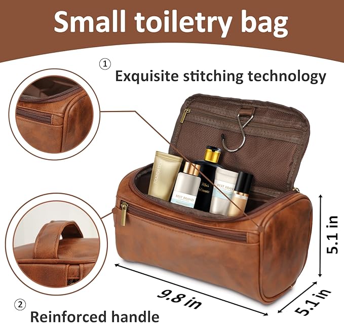 Personalized Toiletry Bag for Men, Dad, Custom Engraved with Pattern and Text Leather Travel Dopp Kit, Handcrafted Travel Gifts For Birthday, Christmas, Anniversary, Father's Day