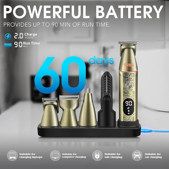 DSP 6 in 1 Man's Grooming Kit, Clipper and Trimmer Set, Trimmer Professional Barber, Shaving Mustache, Body, Nose Hair Trimmer, Waterproof IPX6, U-Shaped Hair Clipper