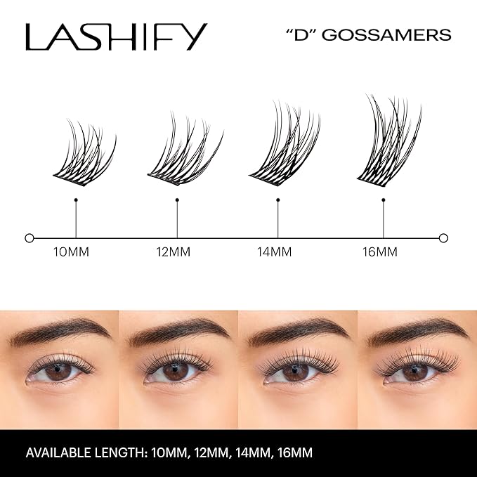 Lashify Drama 14mm Gossamer Eyelash Extensions Refill, Black, Easy DIY False Lashes for a Natural Look