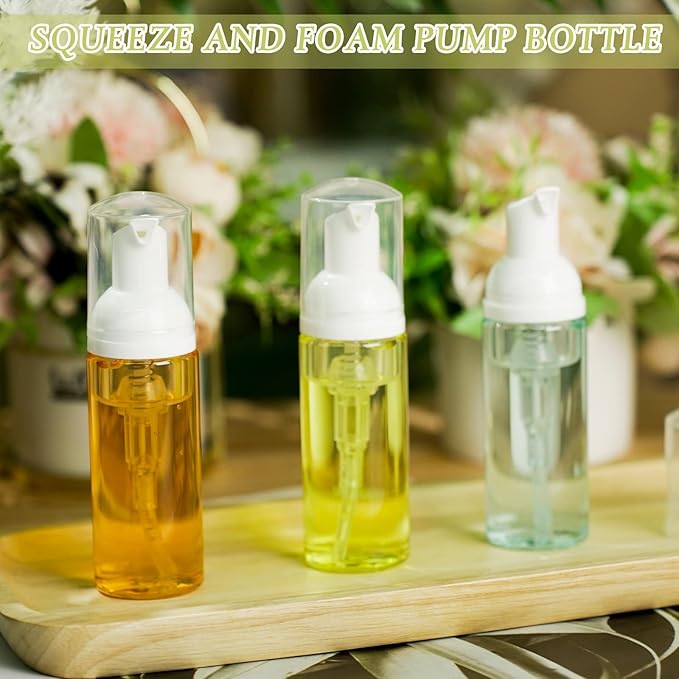 70 Pcs 2 oz Plastic Foam Soap Dispensers Refillable Lash Shampoo Bottles with Pump Mini Eyelash Cleaning Foam Bottle Dispenser for Refillable Travel Cosmetics (Transparent)