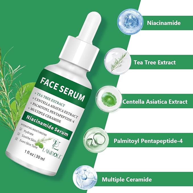 3 Pack 5% Niacinamide Serum with 4% Tea Tree Extracts & 1% Centella Asiatica Extracts for Hydration and Even Tone (1fl.oz/30ml Each)