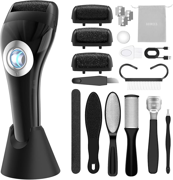 Upgraded Rechargeable Foot Callus Remover, Professional Electric Foot File, 10 in 1 Pedicure Tools Foot Care Kit Pedi Feet Care for Dead, Hard Cracked Dry Skin Ideal Gift (Black)