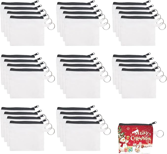 32 Pieces Sublimation Coin Purse Zipper Canvas Pencil Pouch Canvas Cosmetic Organizer Bag Pouch Portable Blank Cosmetic Pouch DIY Craft Bag for Organizing Women Travel Vacation Supplies(White)