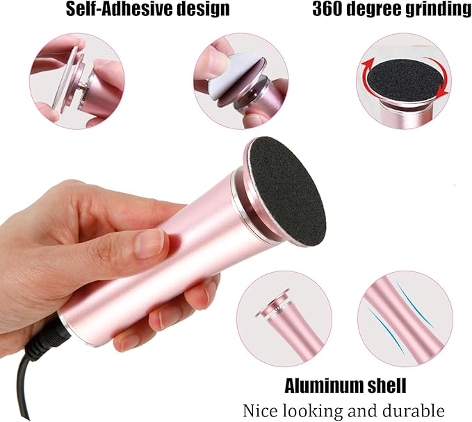 Electric Foot File Callus Remover Professional Foot Sander Grinder Scrubber Foot File Pedicure Tools Adjustable Speed 60 Replacement Sandpaper disc Easy to Remove Cutin Dead Skin calluses-Rose Gold