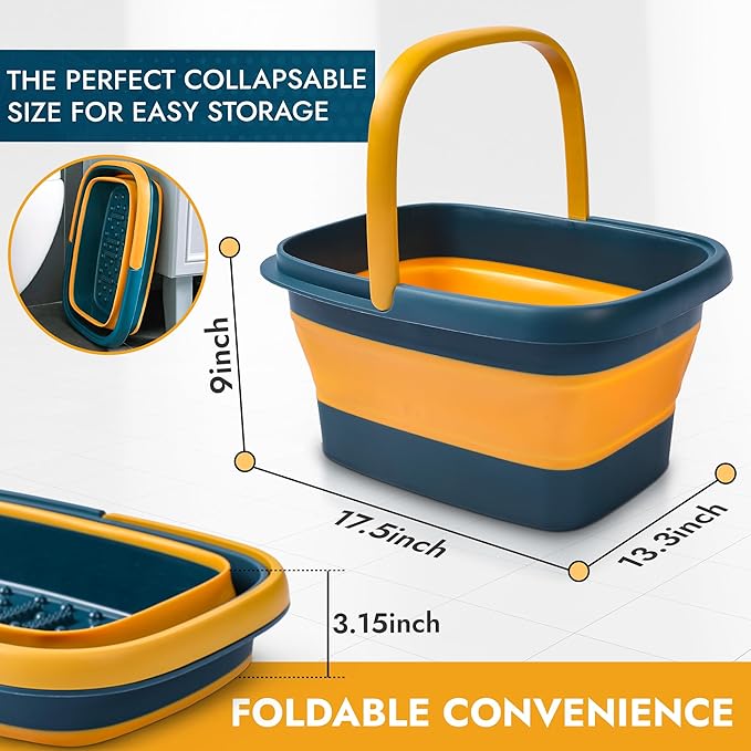 Advanced Collapsible Foot Spa Portable Pedicure Tub with Acupressure Points, Lightweight and Compact, Blue & Orange