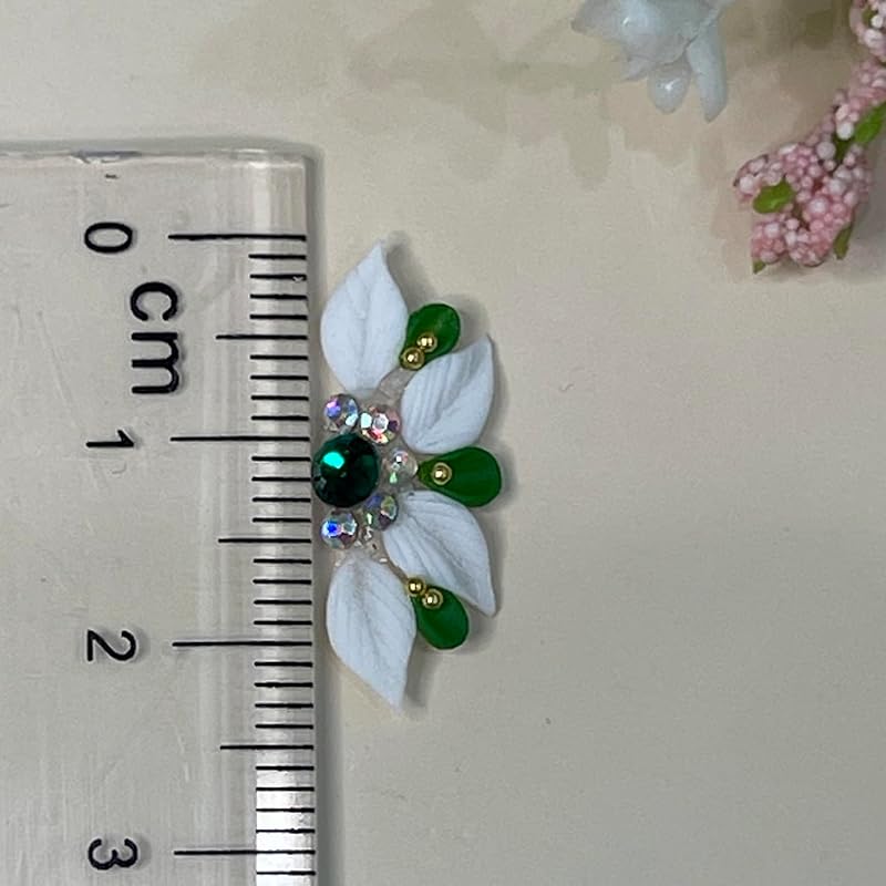 Set 8Pcs 3D Acrylic White Green Flower Christmas Nail Art Charms Handmade by Acrylic Powder HaFLoNa Flowers NAils (White Green Flower Christmas 8Pcs)