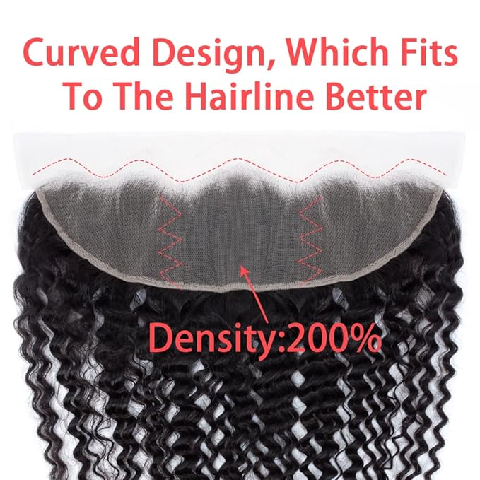 12A Grade Deep Wave Lace Frontal 13x4 Ear to Ear Lace Frontal 20 Inch 100% Unprocessed Brazilian Virgin Human Hair Swiss Lace Frontal Closure 200% Density Pre Plucked With Baby Hair Natural Color