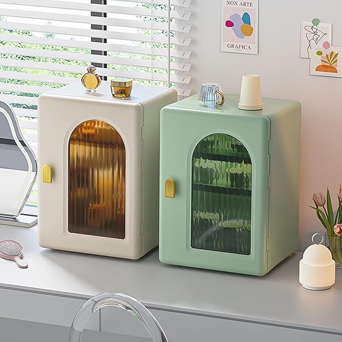 DASITON Large Capacity Makeup Organizer for Countertop,3 Adjustable Layers Skincare Organizers,Dustproof & Waterproof Makeup Storage Organizer,Cosmetic Display Case for Vanity,Bathroom,Bedroom(Green)