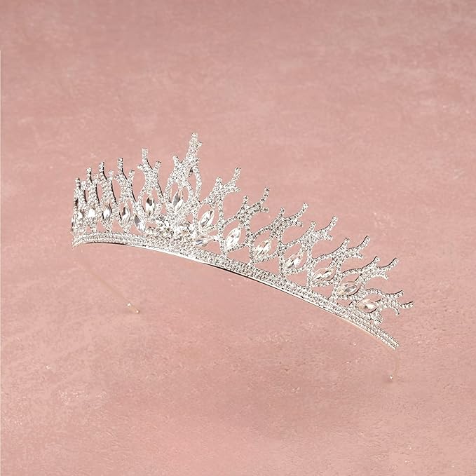 LIMELIA Women's Tiara for Henna Wedding Party|Glitter Hair Accessories for Bridal Birthday Pageant Prom Halloween Cos-play Christmas Party|Tulip-Silver