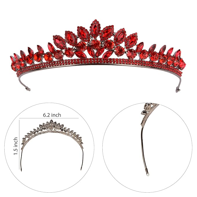LIMELIA Women's Tiara for Henna Wedding Party|Glitter Hair Accessories for Bridal Birthday Pageant Prom Halloween Costume Christmas Party, Queen Princess Crowns | Leaf Model-Red