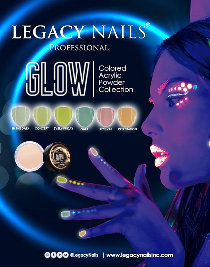 Legacy Nails Professional COLLECTION Acrylic Powder Kit 6 Colors Nail Art Set for Manicure DIY for Dip & Acrylic Nail Extensions (GLOW COLLECTION)