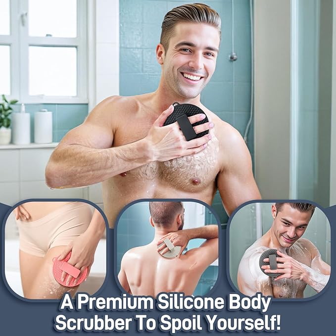 New Foot Brush for Shower, 3-in-1 Foot Scrubber for Wet or Dry Brushing, 10.2’’-27.5’’Adjustable Feet Scrub Brush and Silicone Body Scrubbers Set, Gift-Box Packaged(Pink+Body Scrubber)