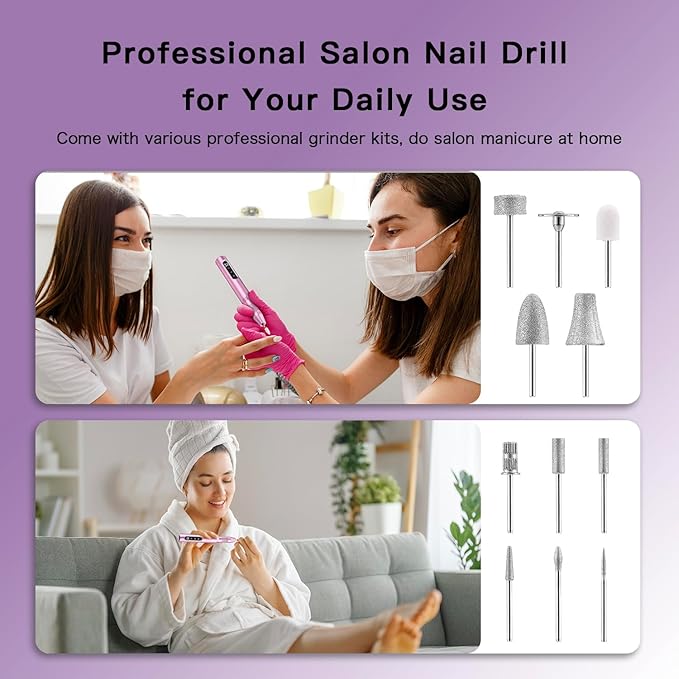 Cordless Electric Nail Drill Professional, 30000RPM Portable Nail File Machine Kit Manicure Pedicure Tools Polishing Set for Acrylic Gel Dip Powder Nails with Nail Drill Bits Sanding Bands
