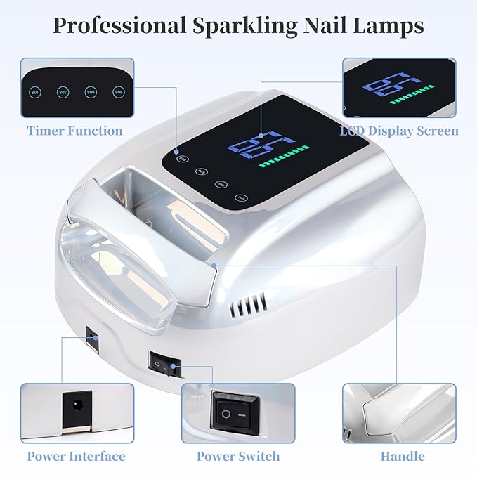96W Rechargeable UV LED Nail Lamp, Portable Cordless UV Light for Nails with LCD Display Auto Sensor, 4 Timer Setting and Smart Sensor Nail Dryer,Nail Cure Light with Removable Bottom(Sliver)