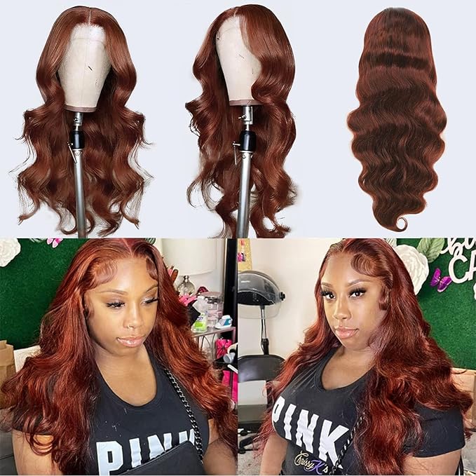 30 Inch Reddish Brown 180 Density Body Wave HD Lace Frontal Wigs Human Hair 13X6 Lace Front Wigs Human Hair 350# Body Wave Human Hair Wig Pre Plucked for Women Human Hair Wig