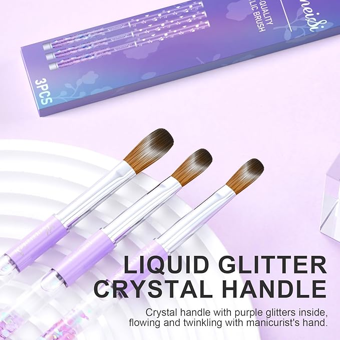 3PCS Kolinsky Nail Art Brush Set, Size 06/12/16 for Acrylic Application, Sturdy Handle Oval Shaped Powder Design Tools for Professional Manicure DIY Home