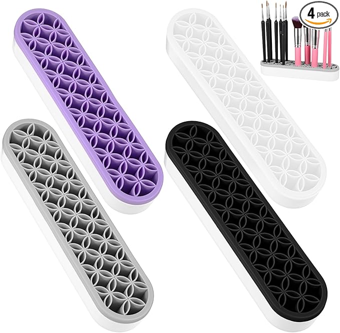 MAQUITA 4 Pcs Silicone Makeup Brush Holder Stand Multipurpose Cosmetic Travel Storage Box Painting Pen Brush Organizer for Brush, Eyeliner Pencil Art (Multicolored)