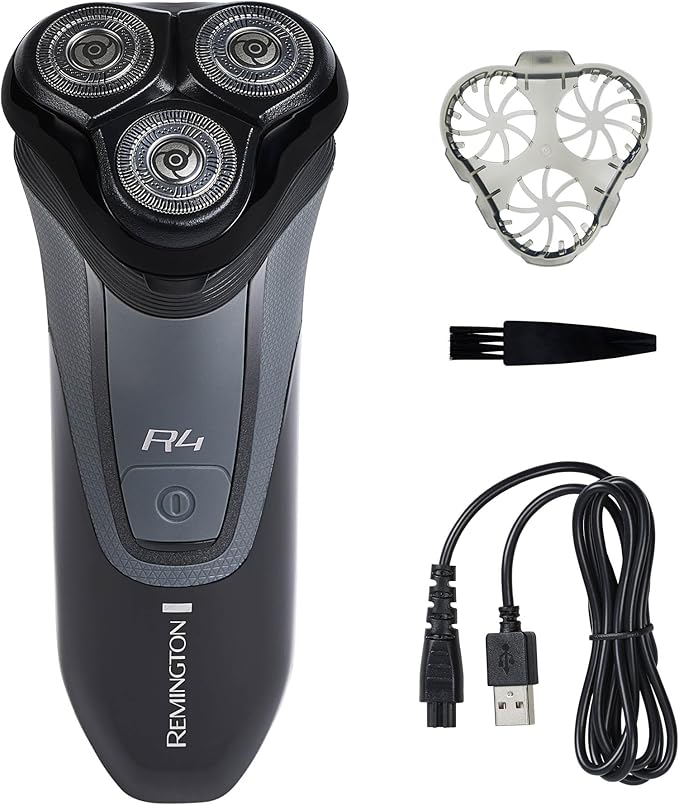 Remington R4 Style Series Rotary Shaver for Men, Flexing Technology and Sensitive Skin Comfort, Rechargeable Wet or Dry Electric Razor with Graphite Coating, Pop Up Trimmer, and Stubble Attachment