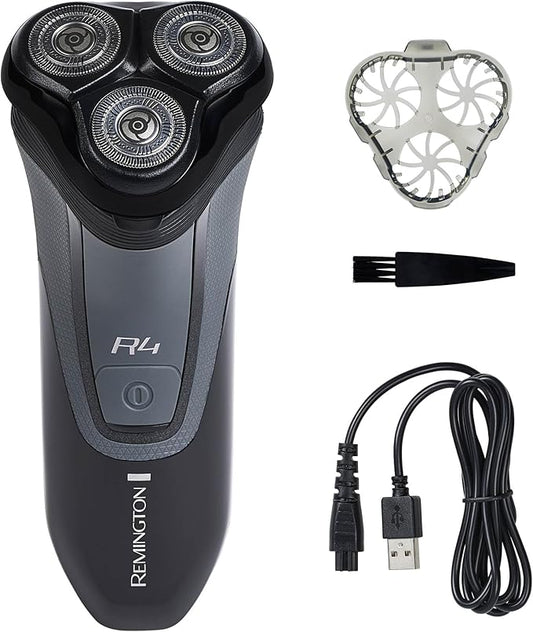 Remington R4 Style Series Rotary Shaver for Men, Flexing Technology and Sensitive Skin Comfort, Rechargeable Wet or Dry Electric Razor with Graphite Coating, Pop Up Trimmer, and Stubble Attachment