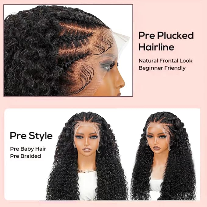 26inch Lace Front Wigs Human Hair Curly Wigs Pre Plucked 200% Density 13X6 HD Transparent Lace Frontal Braided Human Hair Wig Brazilian Deep Wave Lace Front Wigs Human Hair with Baby Hair