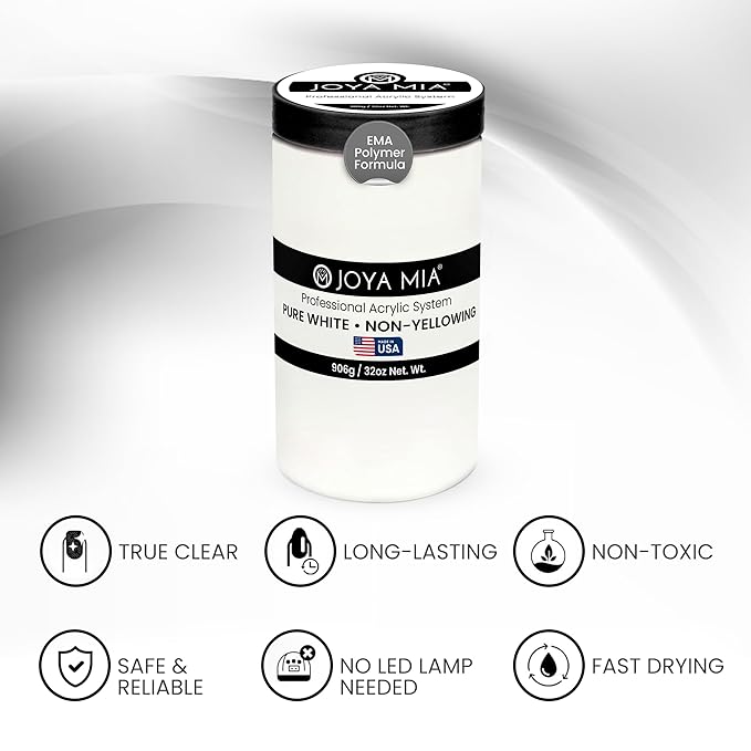 Joya Mia Acrylic Powder for Nails, MMA-Free, Super Adhesion Professional Powder for Flawless & Long-Lasting Nail Enhancements, Easy Application, Vibrant & Stunning Colors - Pure White, 32 oz