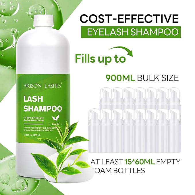 ARISON LASHES Lash Shampoo Large Bottle Eyelash Cleanser 900ML, Professional Lash Shampoo for Lash Extensions Premium Eyelid Foaming Cleanser for Salon and Home Use（tree tea）