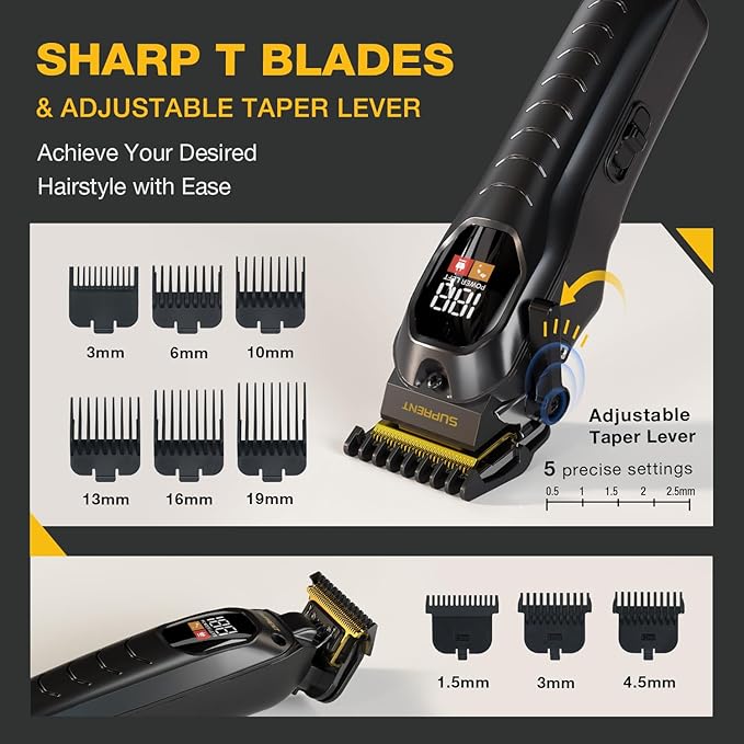 SUPRENT Cordless Hair Clippers for Men - Professional Hair Clipper & Trimmer Set, Wireless Hair Cutting Kit for Family, Rechargeable Cordless Hair & Beard Trimming Set for Men with LED Display