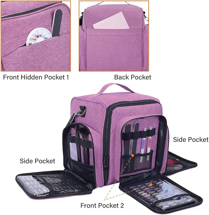 60 Bottles Nail Polish Organizer Box - Portable travel storage box with 2 detachable bags, designed for women's nail tools, essential oils and cosmetics sets Purple