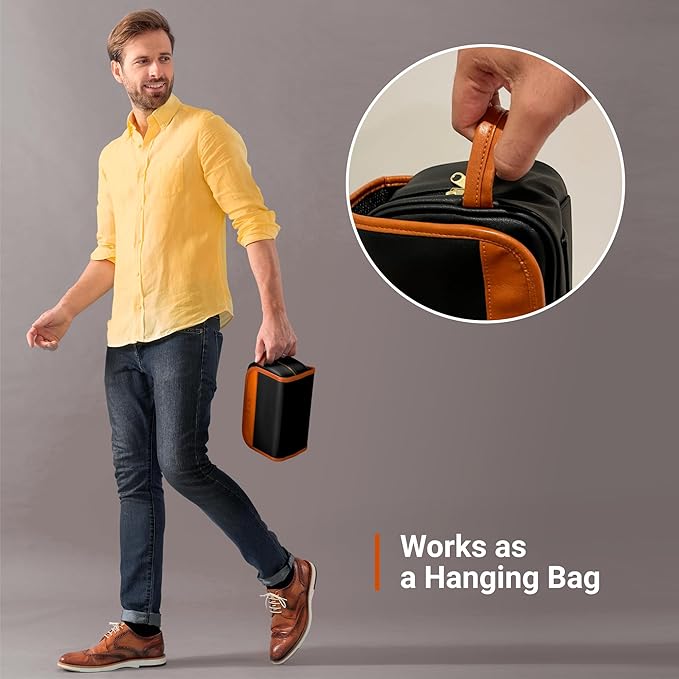 Leather Hanging Travel Toiletry Bag for Men with Removable Cover and Hanging Hook - Dopp Kit for men - Makeup Bag Organizer for Women for all your Travel Essentials