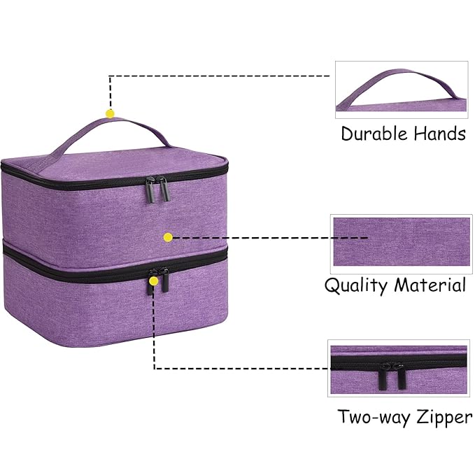 Nail Polish Carrying Case Bag-Holds 30 Bottles, Double-Layer Nail Polish Storage and Nail Dryer Case(Purple)