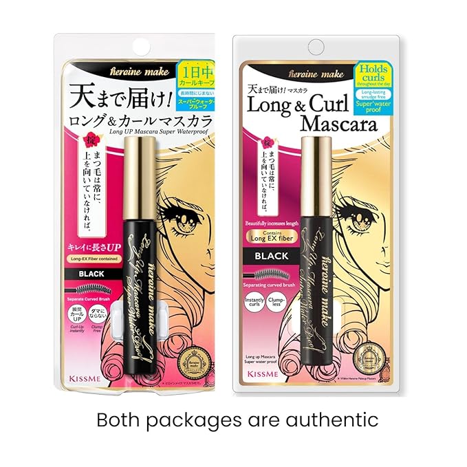 HEROINE MAKE by KISSME Trio Set, 3 Full-Size, Waterproof Lengthening & Volume FiberTubing Black Mascara + Smooth Liquid Black Eyeliner, Smudge-free + Gentle Eye Makeup Remover for Waterproof Mascara