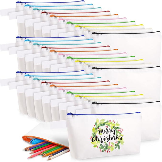 Saintrygo 30 Pieces Makeup Canvas Bags in Bulk, Travel Cosmetic Blank DIY Bags Craft Pouch Makeup Canvas Zipper Pouch for Women(9.84 x 5.11 x 1.96 Inches)