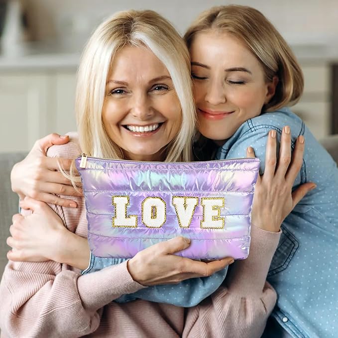 Hiroyuki 3pcs Iridescent Quilted Makeup Bag (ILOVEU, purple)