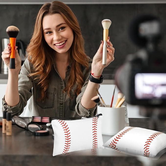 Eccliy 20 Pcs Baseball Makeup Bags Bulk Sport Team Gifts Baseball Cosmetic Bag Accessories for Women Toiletry Zipper Pouch Travel Canvas Gifts Stuff for Party Team Players Lover