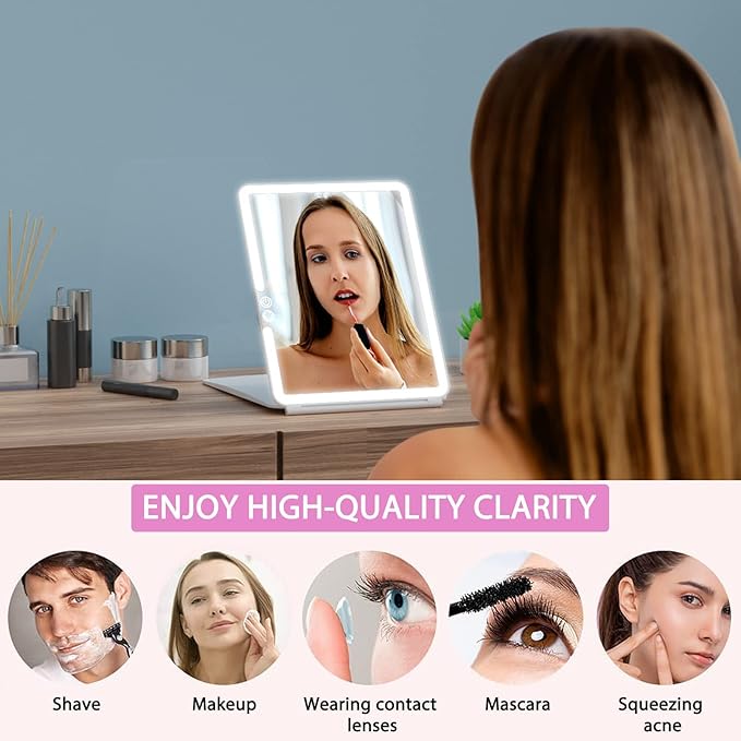 WEILY Portable Travel Mirror Makeup Mirror with 72 LED Lights, Touch Screen Three Colors Dimmable,Ultra Thin, 2000 mAh USB Rechargeable Foldable Cosmetic Mirror(White)