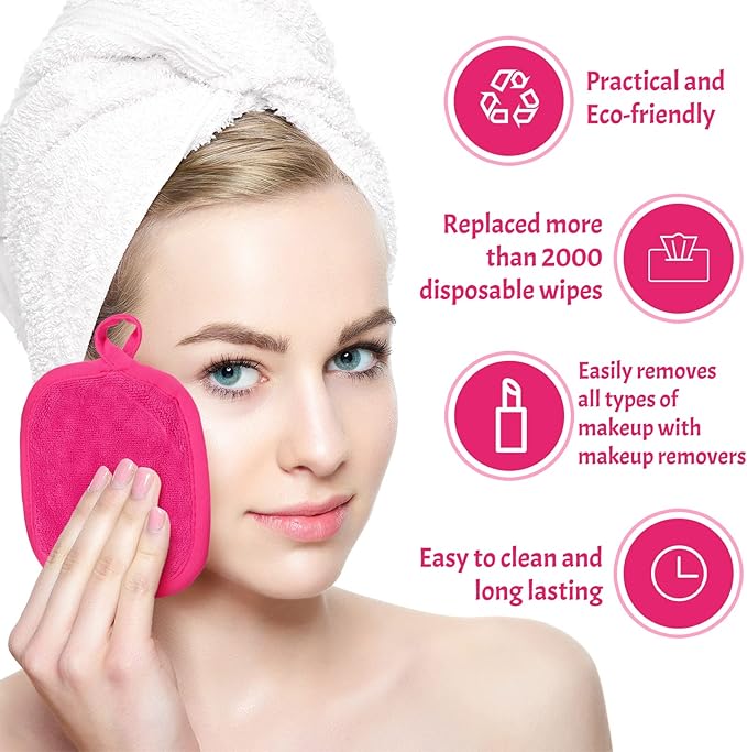 Queekay 48 Pcs Makeup Remover Cloths Reusable Washable Remover Pads Soft Microfiber Washcloths Facial Cloths Makeup Towels Holiday Gift for Women, 5 x 5 Inch(Black, Blue, Purple, Rose Red)
