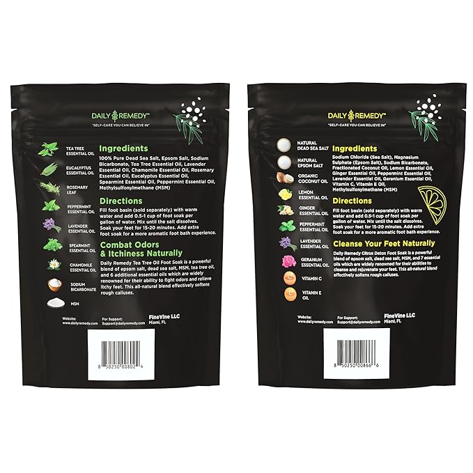 DAILY REMEDY Tea Tree Oil & Citrus Foot Soak Set, Pack of 2, for Foot Pain, Odor, Sore Feet, Athlete’s Foot, Soften Calluses - Natural Blend & Salts, Made In USA